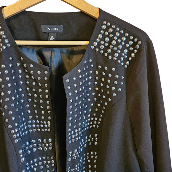 Torrid Studded Blazer Open Front Jacket Lined Black Women's Size 2 (18/20; 2X) - Picture 3 of 8